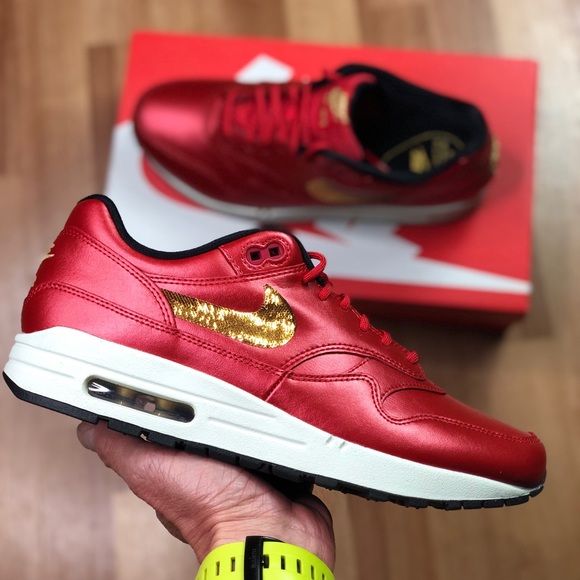 Nike Air Max 1 Red Gold Sequin (CT1149-600) Womens
